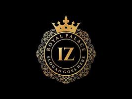 lettre iz logo victorien de luxe royal antique avec cadre ornemental. vecteur