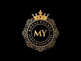 lettre mon logo victorien de luxe royal antique avec cadre ornemental. vecteur