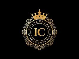 lettre ic logo victorien de luxe royal antique avec cadre ornemental. vecteur