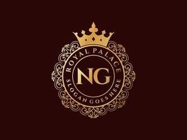 lettre ng logo victorien de luxe royal antique avec cadre ornemental. vecteur