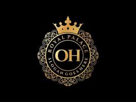 lettre oh logo victorien de luxe royal antique avec cadre ornemental. vecteur