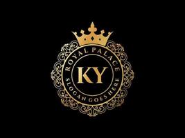 lettre ky logo victorien de luxe royal antique avec cadre ornemental. vecteur