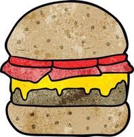 rétro grunge texture dessin animé burger malbouffe vecteur