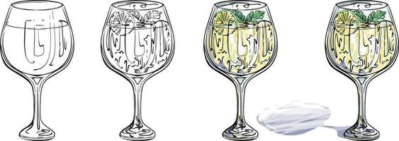 ensemble de verres. dessin vectoriel noir et blanc et couleur. pour les livres de coloriage et d'illustration.