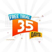 35 jours d'essai gratuit vecteur de stock de texte promotionnel en gras