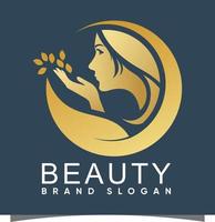 logo de femme beauté en forme de lune avec concept créatif et design vecteur premium