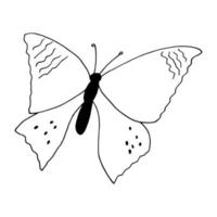 papillon dessiné à la main dans un style doodle. insecte. monochrome, simple, minimalisme, autocollant icône silhouette scandinave vecteur