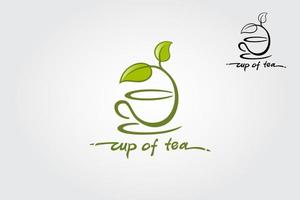 le modèle de logo vectoriel tasse de thé est une image de feuille verte formant une tasse. adapté au café, au commerce de thé, aux produits biologiques naturels, à la pharmacie, à la médecine, au café, aux cosmétiques, aux jardins, etc.