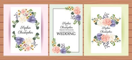 ensemble d'invitations de mariage floral vertical vecteur