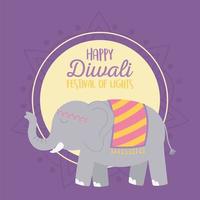 joyeux festival de diwali avec éléphant vecteur