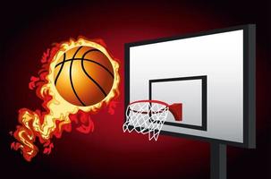 bannière de tournoi de basket-ball avec ballon en feu vecteur