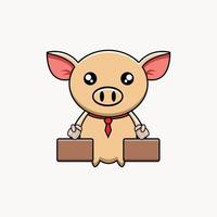 mignon, employé bureau, cochon, mascotte, illustration, vecteur