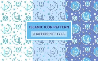 modèle d'icône islamique demi-lune mosquée croissant étoile avec version groupée trois différents style de thème bleu design plat vecteur