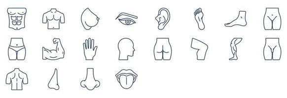 collection d'icônes liées aux parties du corps humain, y compris des icônes comme le corps, la poitrine, les yeux, les yeux et plus encore. illustrations vectorielles, ensemble parfait de pixels vecteur