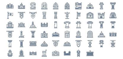 collection d'icônes liées à l'architecture médiévale, y compris des icônes comme le château, le pilier corinthien, le fort, le palais et plus encore. illustrations vectorielles, ensemble parfait de pixels vecteur