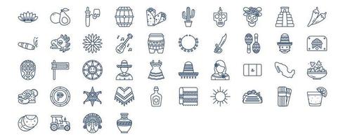 collection d'icônes liées au mexique national et à la culture, y compris des icônes comme l'agave, l'avocat, le baril, le burrito et plus encore. illustrations vectorielles, ensemble parfait de pixels vecteur