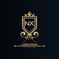 nx lettre initiale avec modèle royal.élégant avec vecteur de logo de couronne, illustration vectorielle de lettrage créatif logo.