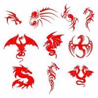 ensemble des dragons chinois, tatouage tribal isolé sur fond blanc vecteur