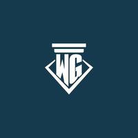 wg logo monogramme initial pour cabinet d'avocats, avocat ou avocat avec conception d'icône de pilier vecteur