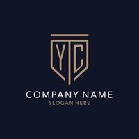 monogramme du logo initial yc avec une conception simple d'icône de bouclier de luxe vecteur