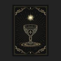 saint graal ou tasse, symbole du spirituel avec gravure, dessinés à la main, luxe, céleste, ésotérique, style bohème, digne des spirites, religieux, paranormal, lecteur de tarot, astrologue ou vecteur de tatouage