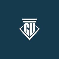 logo monogramme initial gu pour cabinet d'avocats, avocat ou avocat avec conception d'icône de pilier vecteur