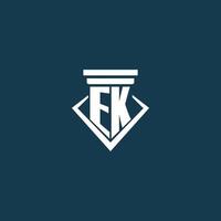 logo monogramme initial ek pour cabinet d'avocats, avocat ou avocat avec conception d'icône de pilier vecteur