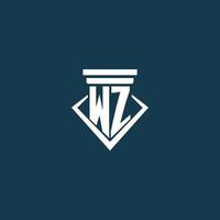 wz logo monogramme initial pour cabinet d'avocats, avocat ou avocat avec conception d'icône de pilier vecteur