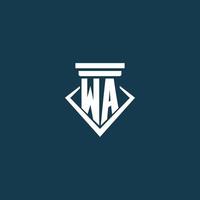 wa logo monogramme initial pour cabinet d'avocats, avocat ou avocat avec conception d'icône de pilier vecteur