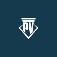 pv logo monogramme initial pour cabinet d'avocats, avocat ou avocat avec conception d'icône de pilier vecteur