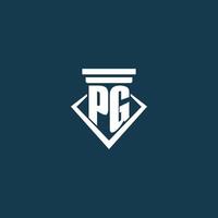 pg logo monogramme initial pour cabinet d'avocats, avocat ou avocat avec conception d'icône de pilier vecteur