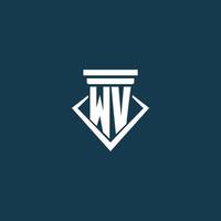 wv logo monogramme initial pour cabinet d'avocats, avocat ou avocat avec conception d'icône de pilier vecteur