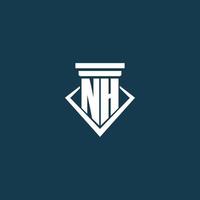 nh logo monogramme initial pour cabinet d'avocats, avocat ou avocat avec conception d'icône de pilier vecteur