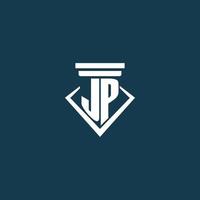 jp logo monogramme initial pour cabinet d'avocats, avocat ou avocat avec conception d'icône de pilier vecteur
