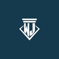 wj logo monogramme initial pour cabinet d'avocats, avocat ou avocat avec conception d'icône de pilier vecteur