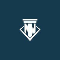 logo monogramme initial mw pour cabinet d'avocats, avocat ou avocat avec conception d'icône de pilier vecteur