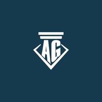 ag logo monogramme initial pour cabinet d'avocats, avocat ou avocat avec conception d'icône de pilier vecteur