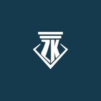 logo monogramme initial zk pour cabinet d'avocats, avocat ou avocat avec conception d'icône de pilier vecteur