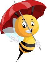 Bee holding parapluie, illustration, vecteur sur fond blanc.