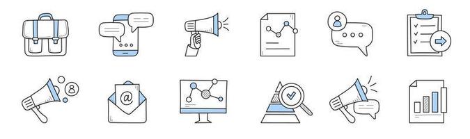 collection d'icônes d'affaires de doodle de marketing numérique vecteur