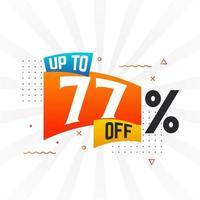 jusqu'à 77% de réduction sur l'offre spéciale de réduction. jusqu'à 77 de réduction sur la vente de graphiques vectoriels de campagne publicitaire. vecteur