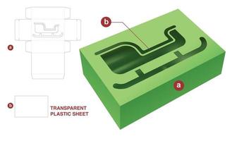 boîte et fenêtre de noël avec modèle de découpe de feuille de plastique transparent et maquette 3d vecteur