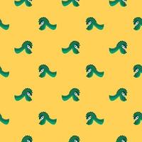 têtes de dinosaures verts, motif sans couture sur fond jaune. vecteur