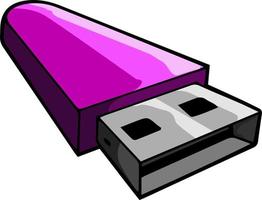 Une clé USB en violet foncé, illustration, vecteur sur fond blanc.
