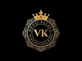 lettre vk logo victorien de luxe royal antique avec cadre ornemental. vecteur