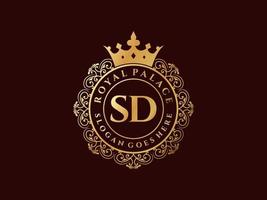 lettre sd logo victorien de luxe royal antique avec cadre ornemental. vecteur