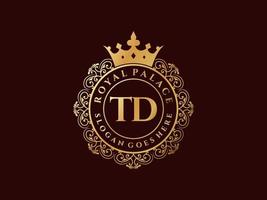 lettre td logo victorien de luxe royal antique avec cadre ornemental. vecteur