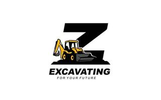 excavatrice logo z pour entreprise de construction. illustration vectorielle de modèle d'équipement lourd pour votre marque. vecteur