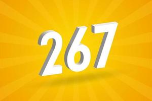alphabet de police de nombre 3d 267. numéro 3d blanc 267 avec fond jaune vecteur