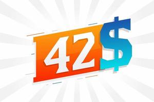 Symbole de texte vectoriel de devise de 42 dollars. 42 usd dollar américain argent vecteur de stock